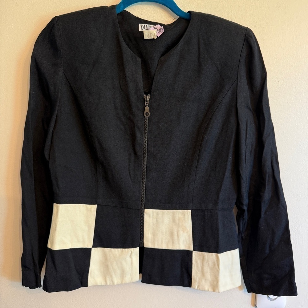 Vintage Taurus II black and white checkered suit skirt set size 6 petite